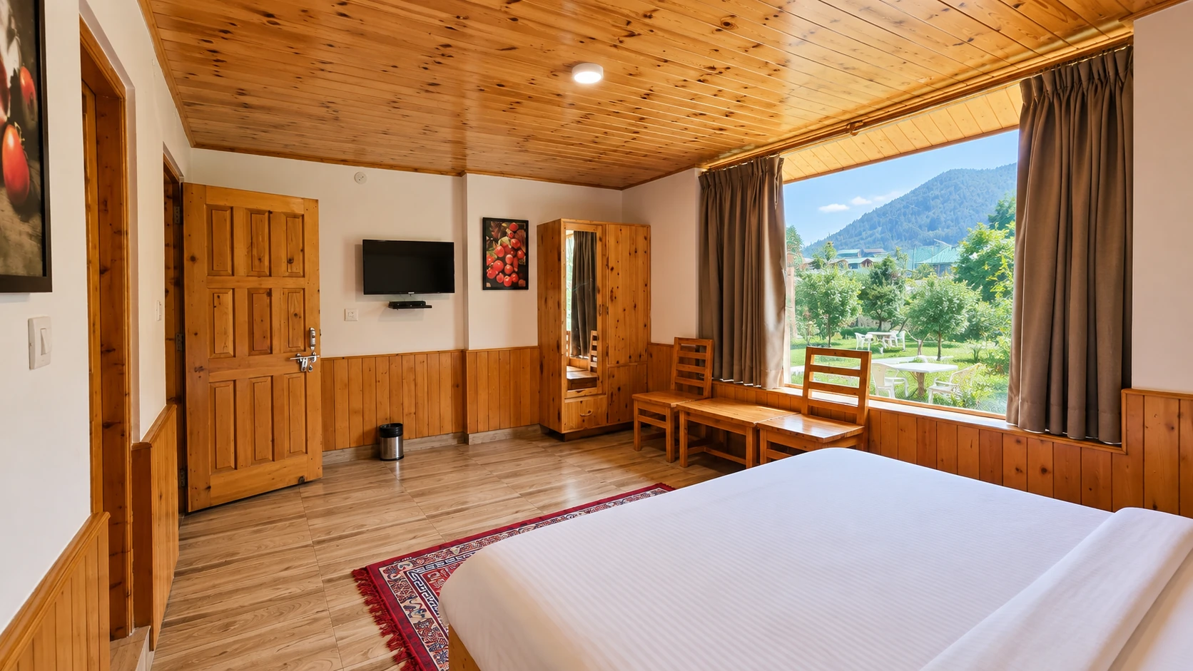 Farmstead pool and lounge area at our boutique hotel in Manali